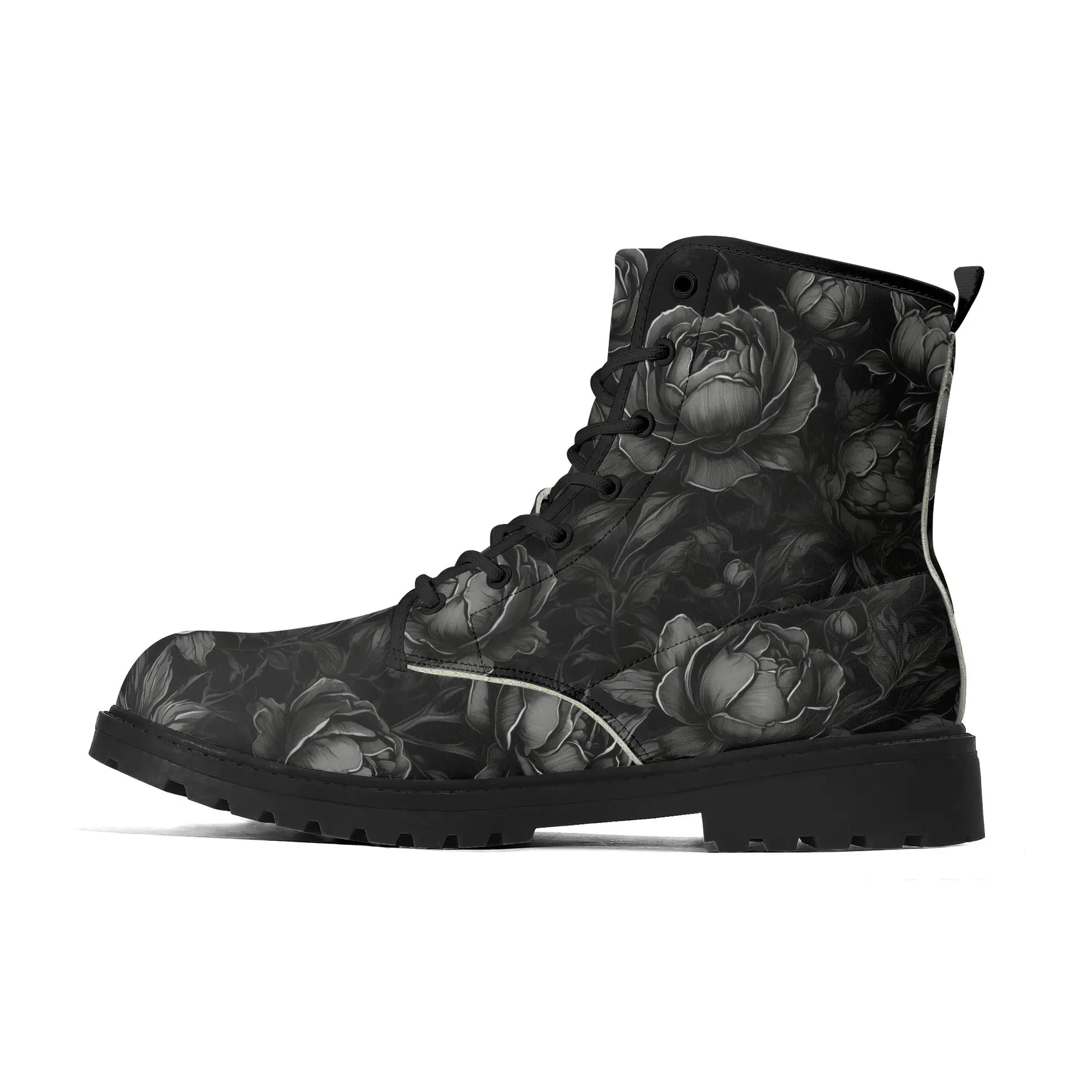 Goth Subtle Black Roses Womens Vegan Boots