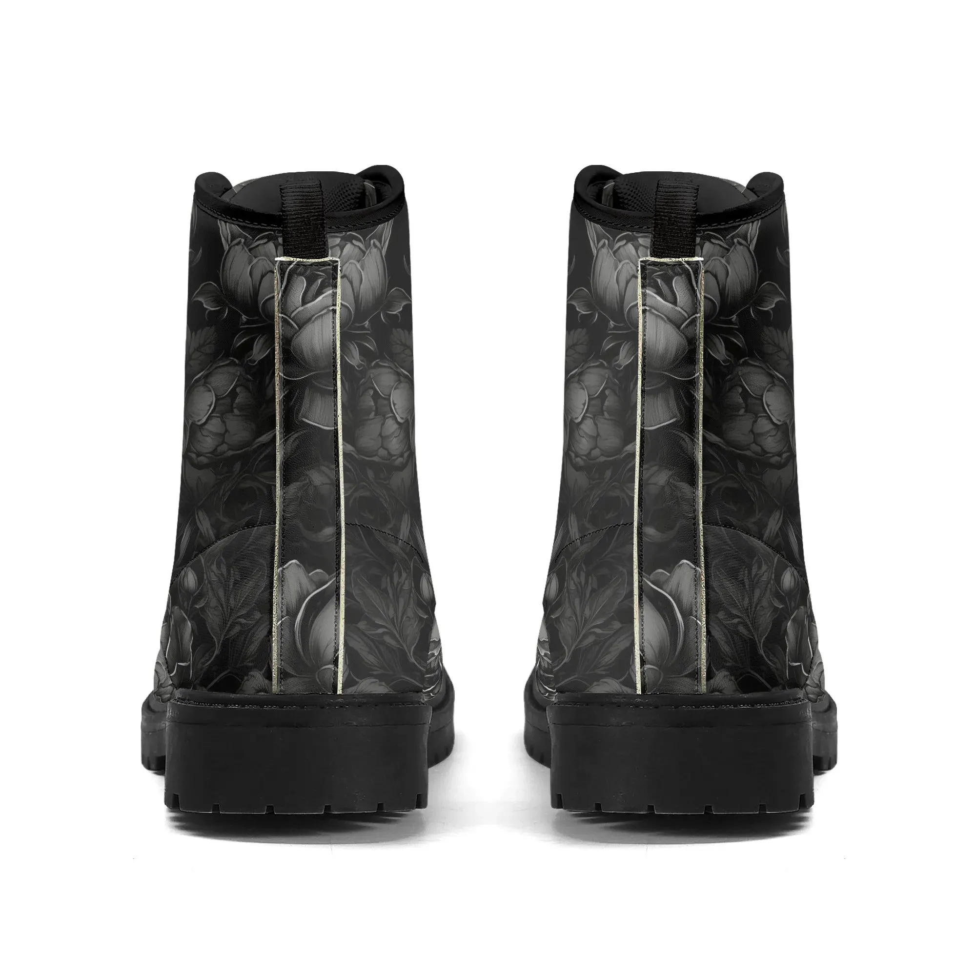 Goth Subtle Black Roses Womens Vegan Boots