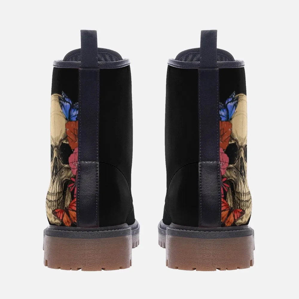 Gothic Skull & Flowers Vegan Leather Unisex Boots
