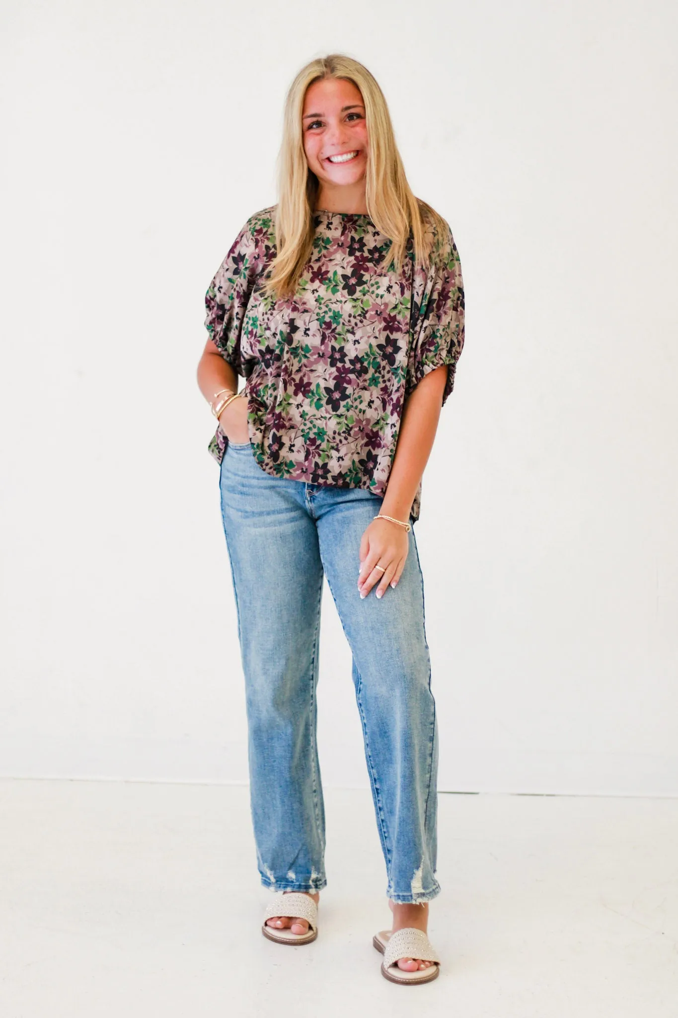 Greece Nights Floral Blouse in Plum