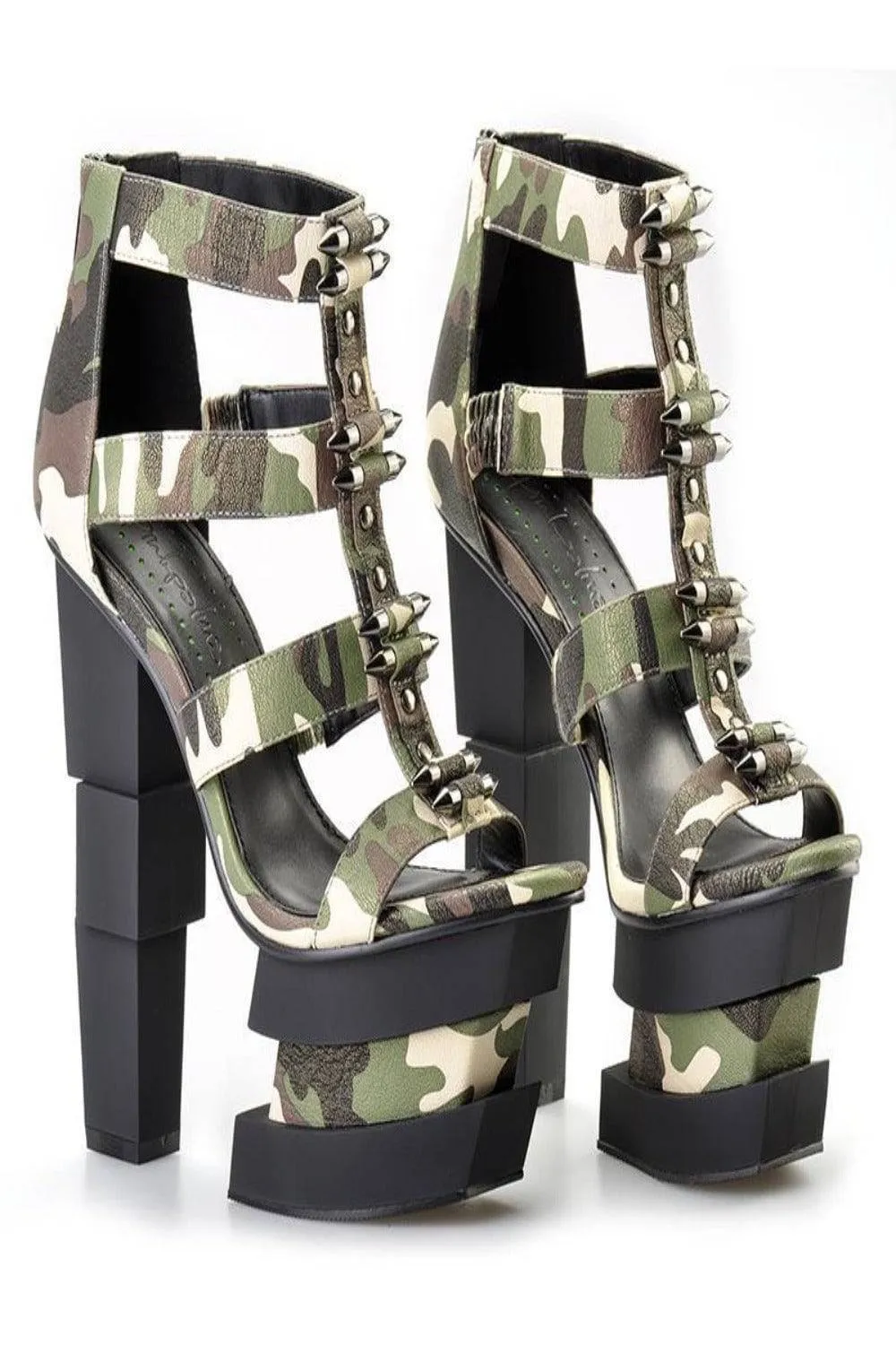 Green Camouflage Platform Heel Sandals