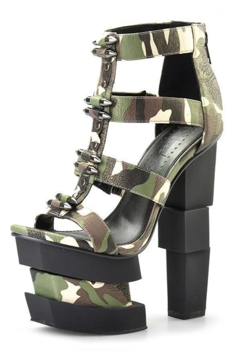 Green Camouflage Platform Heel Sandals