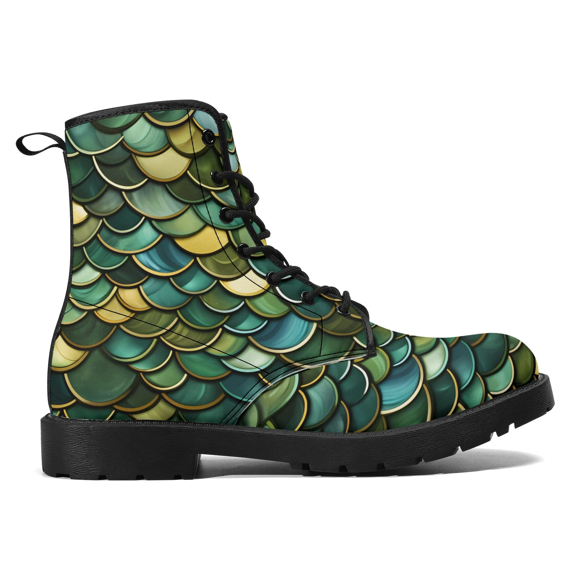 Green Dragon Scales Black Mens Vegan Boots