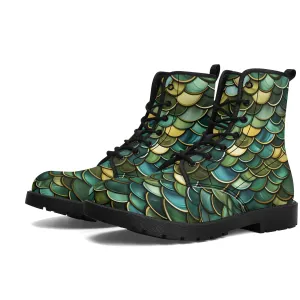 Green Dragon Scales Black Mens Vegan Boots