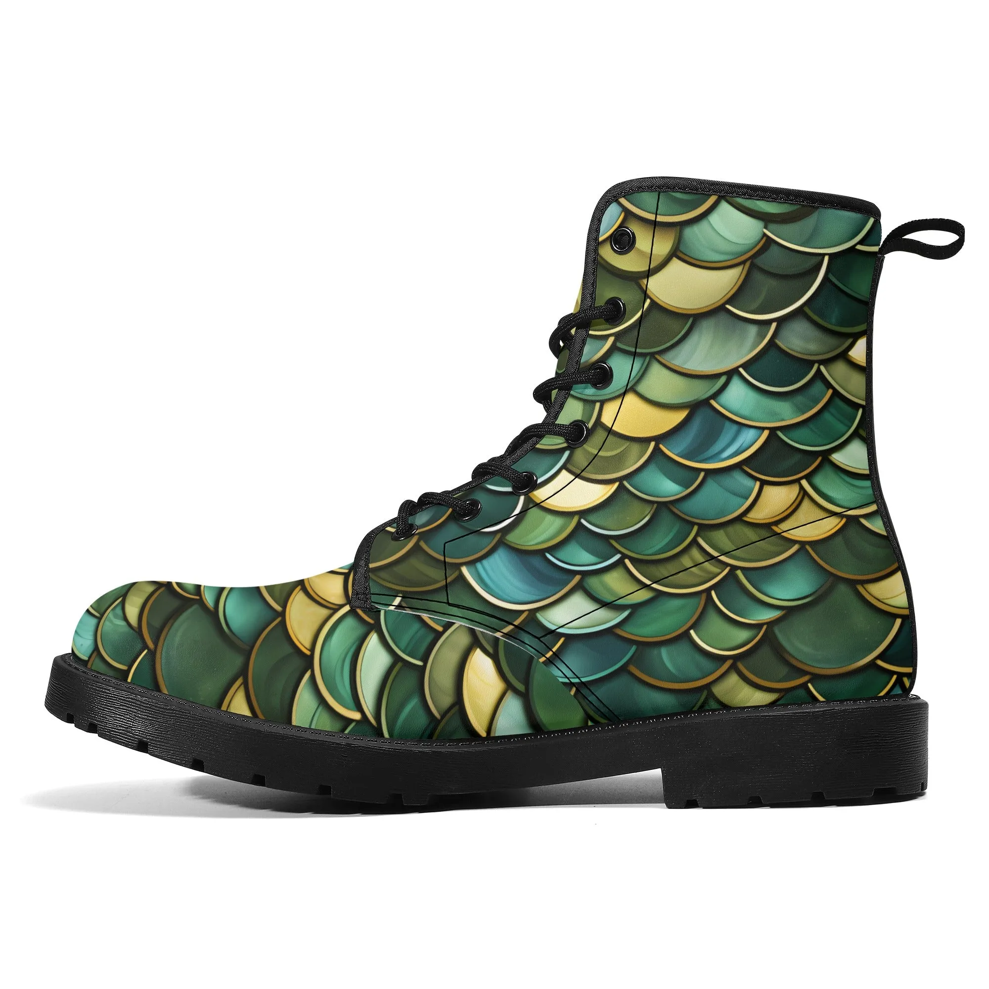 Green Dragon Scales Black Mens Vegan Boots
