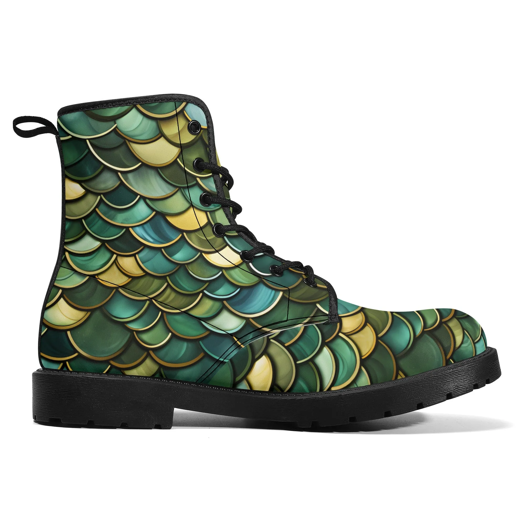 Green Dragon Scales Black Mens Vegan Boots