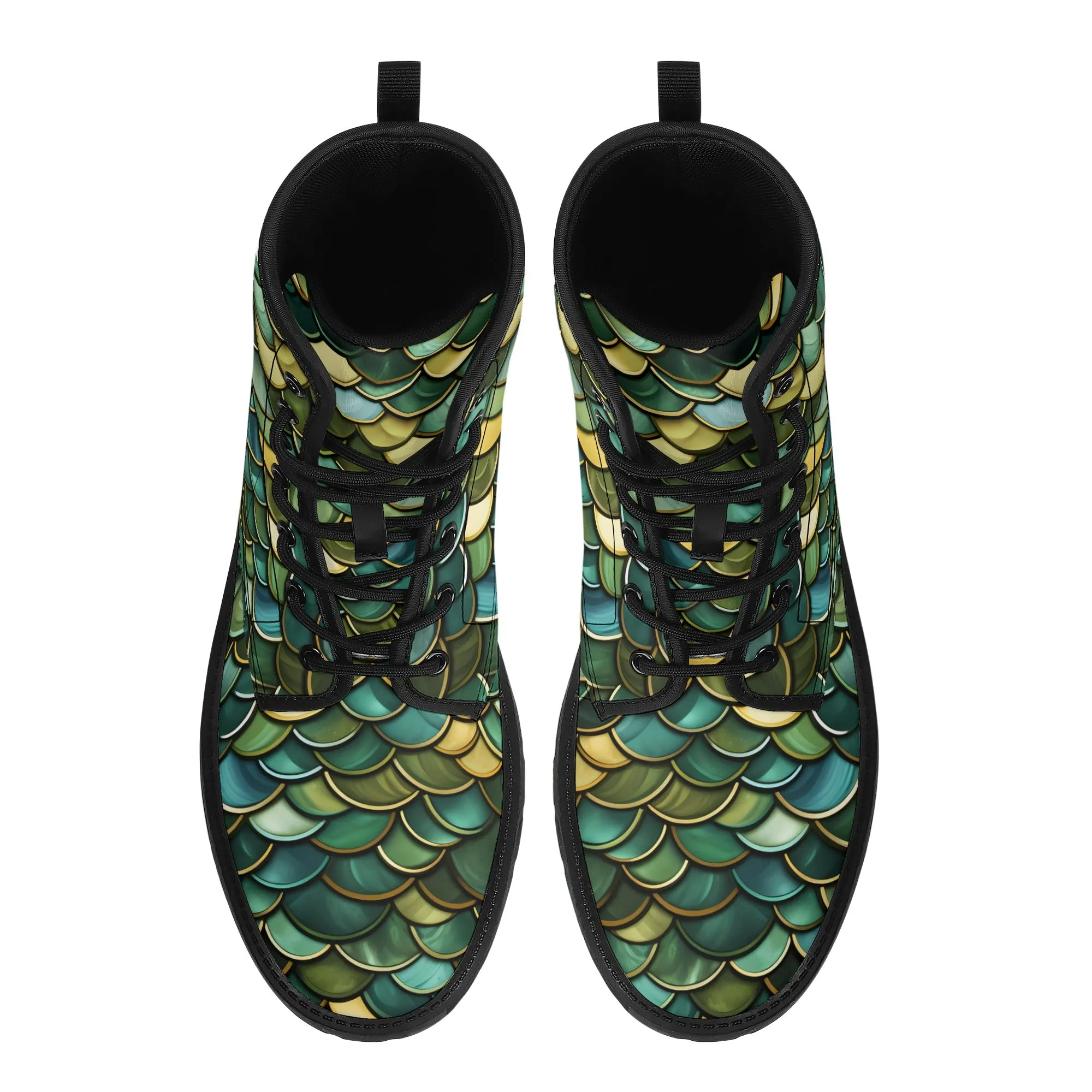 Green Dragon Scales Black Mens Vegan Boots