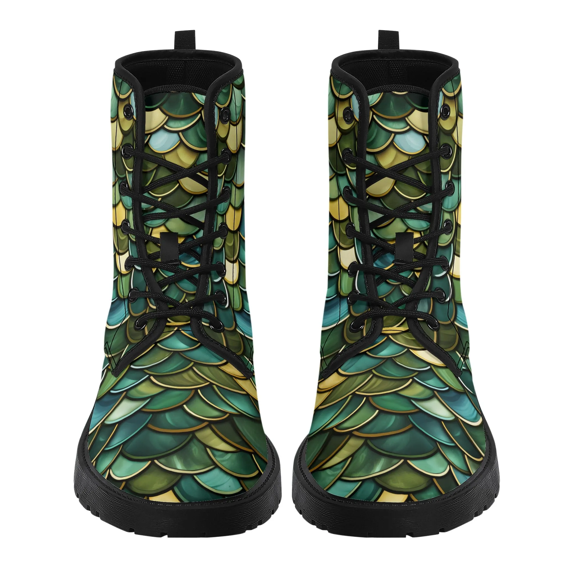 Green Dragon Scales Black Mens Vegan Boots