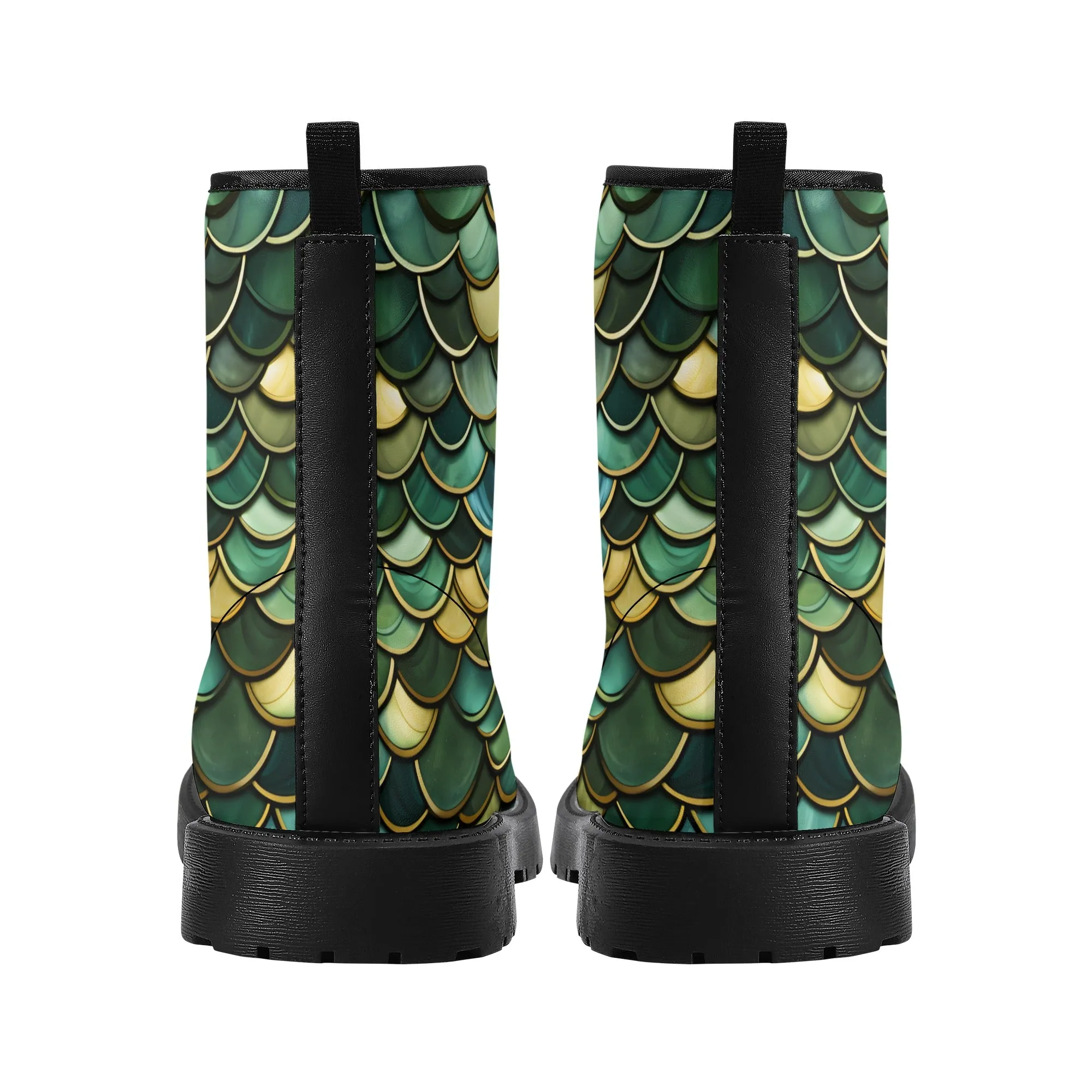 Green Dragon Scales Black Mens Vegan Boots
