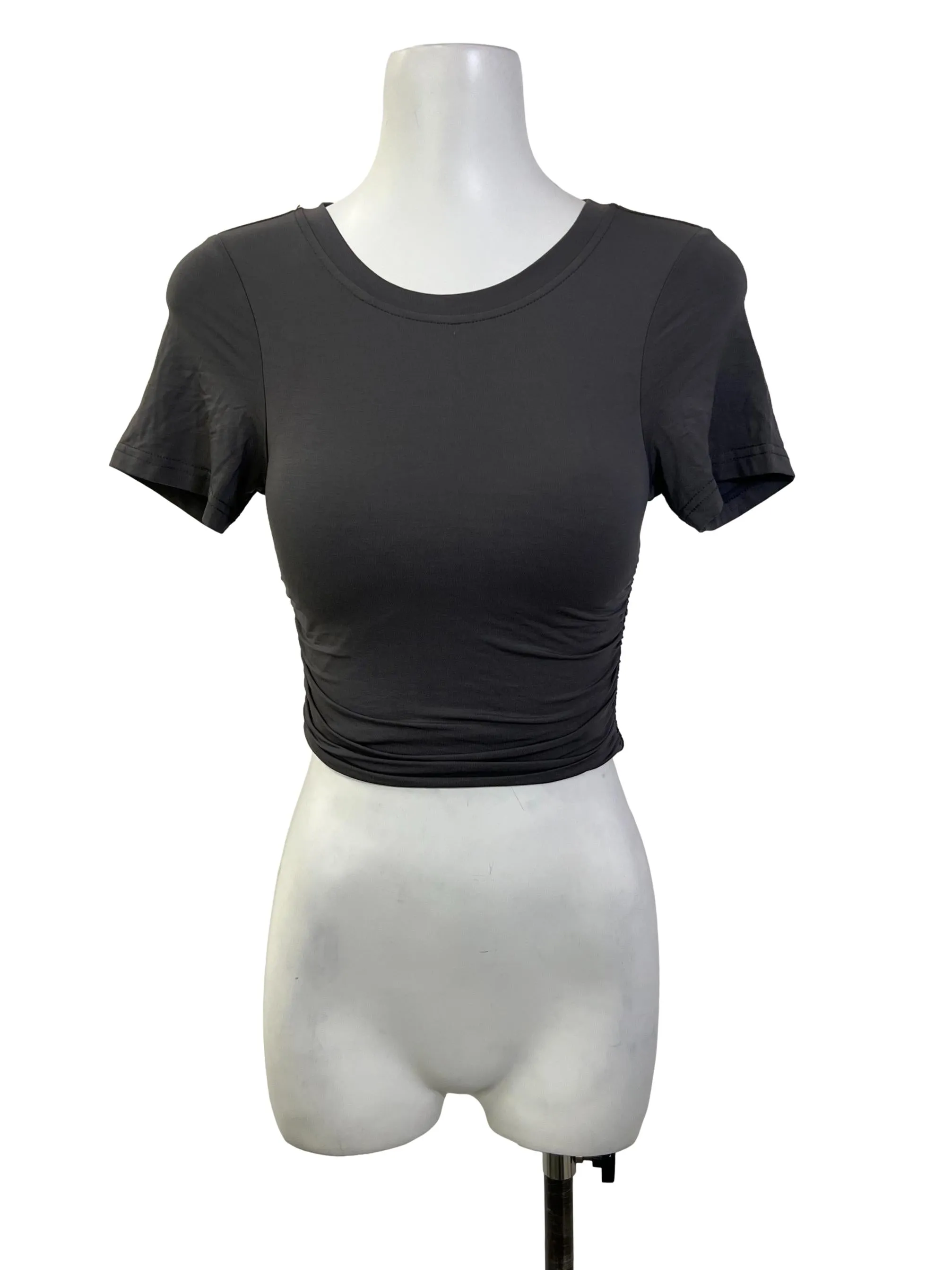 Grey Ruched Cropped T-Shirt