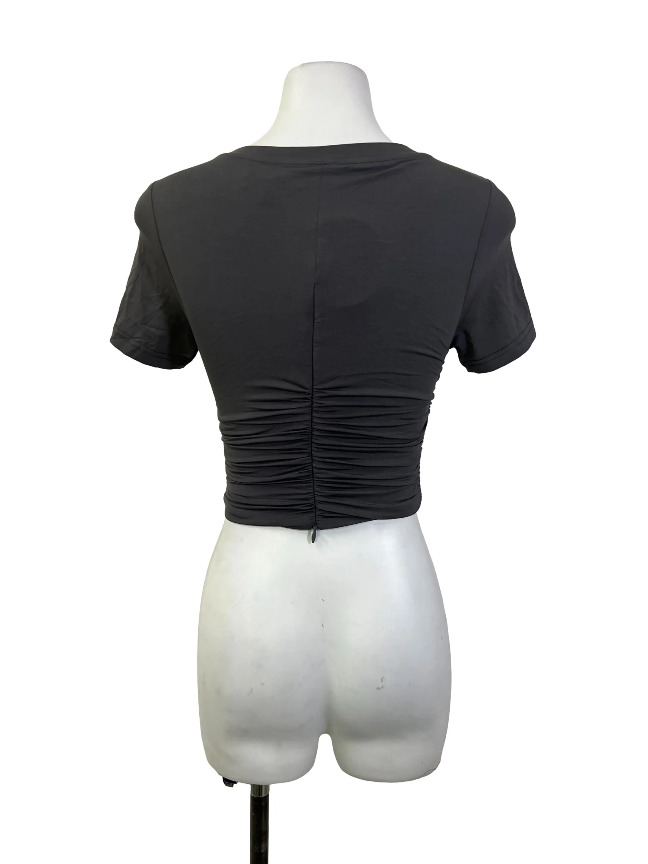 Grey Ruched Cropped T-Shirt