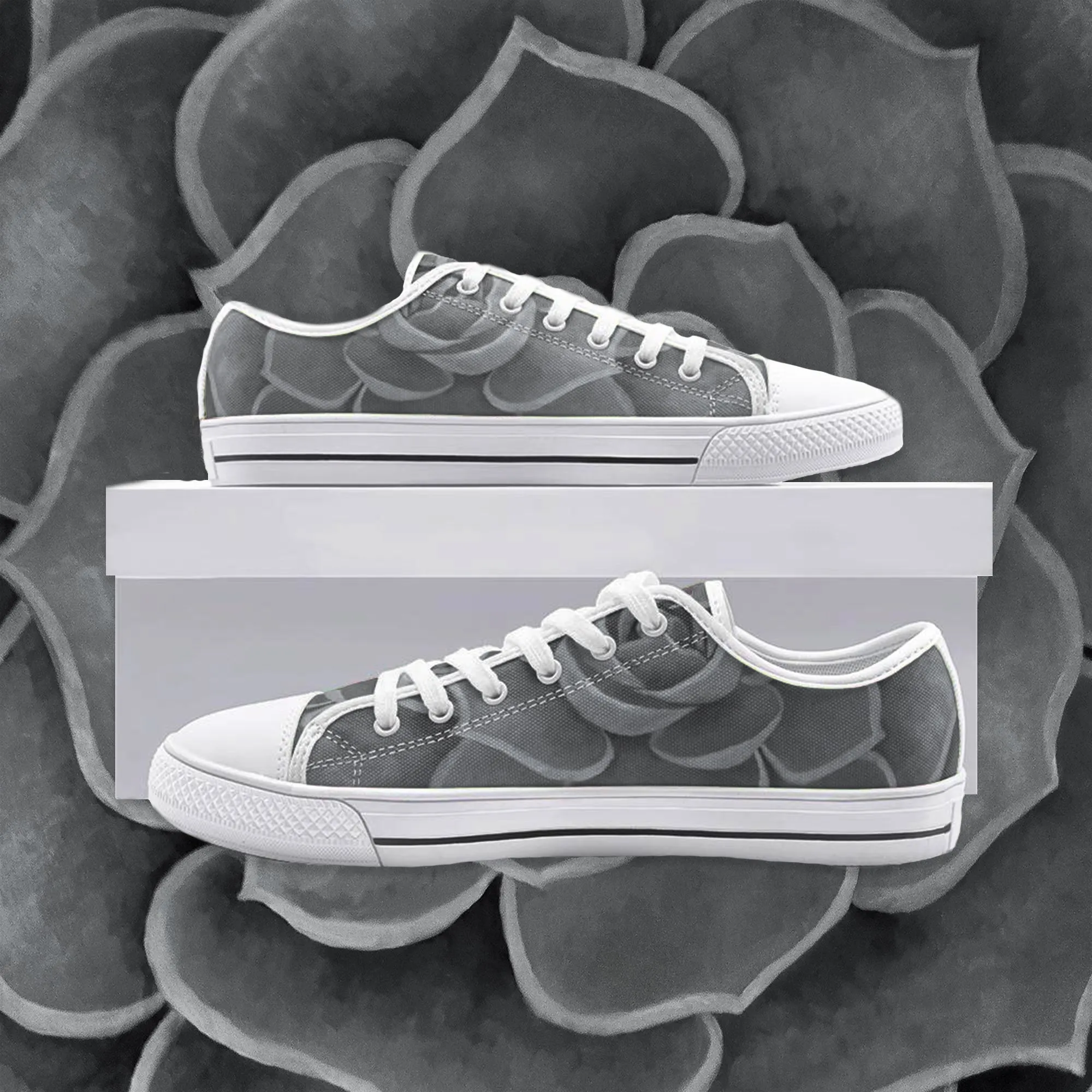 Grey Succulent Low-top Sneakers