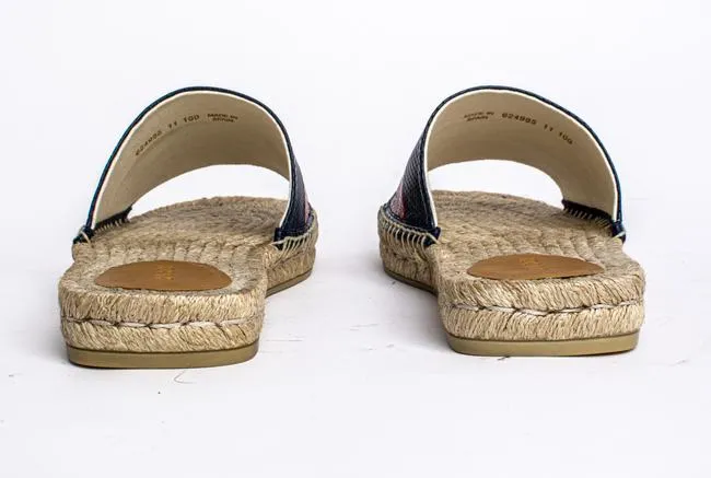 Gucci Blue and Red Web Striped Espadrille Slides in Beige