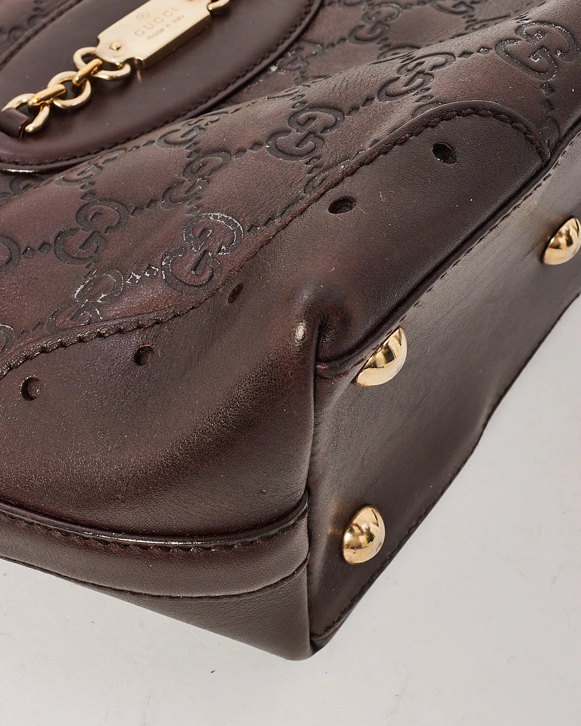 Gucci Brown Signature G Embossed Leather Small Punch Tote