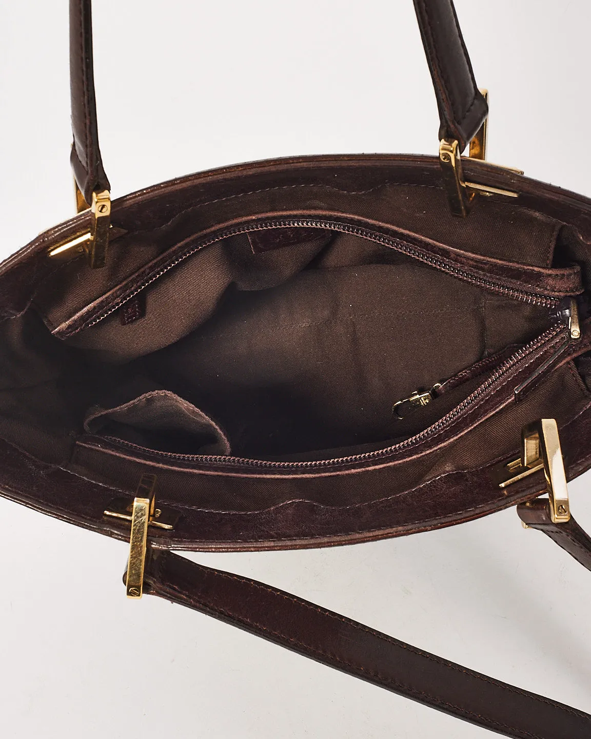 Gucci Brown Signature G Embossed Leather Small Punch Tote