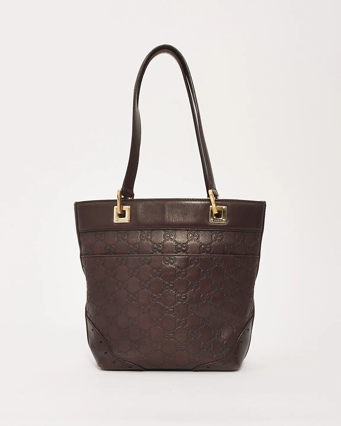 Gucci Brown Signature G Embossed Leather Small Punch Tote