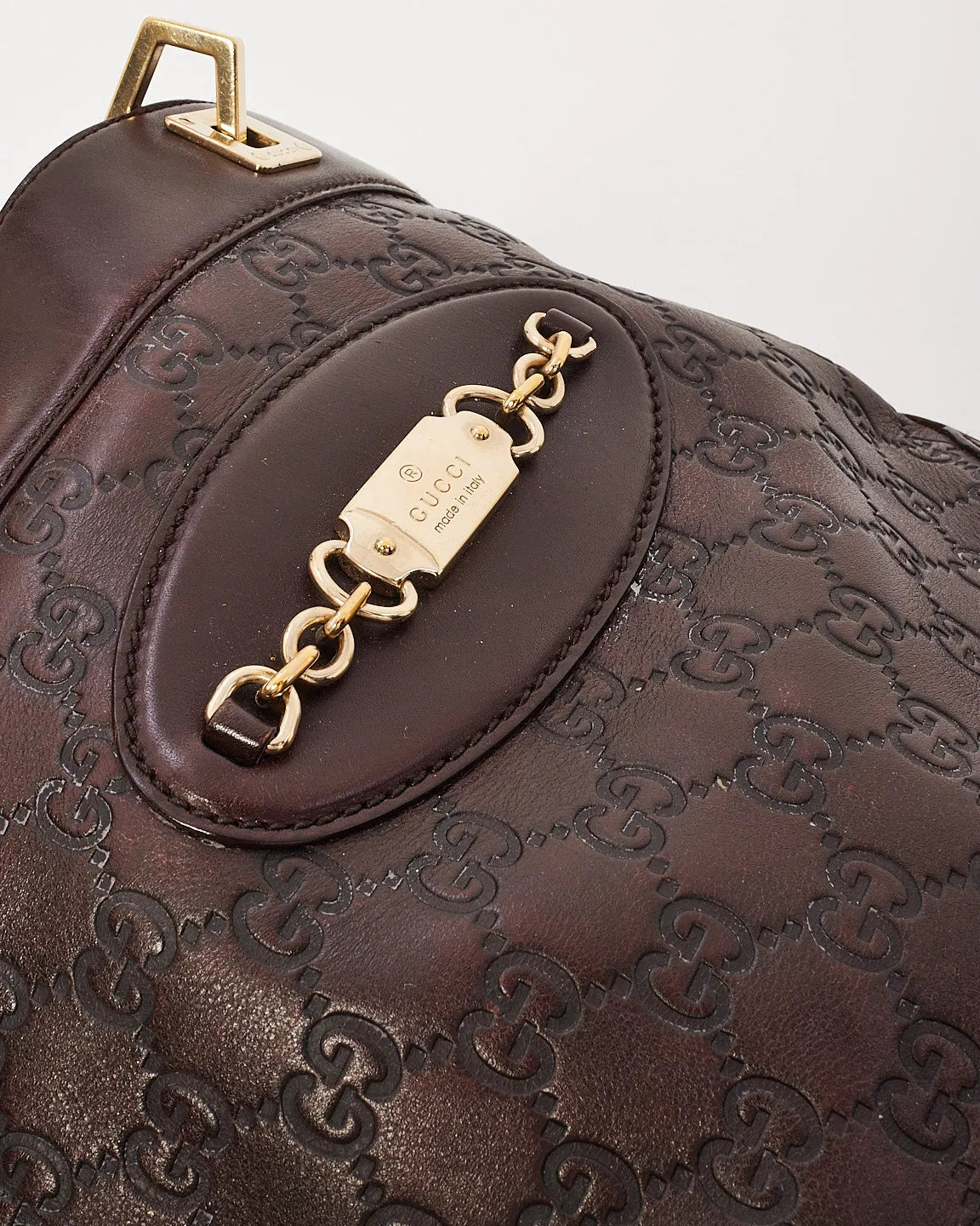 Gucci Brown Signature G Embossed Leather Small Punch Tote
