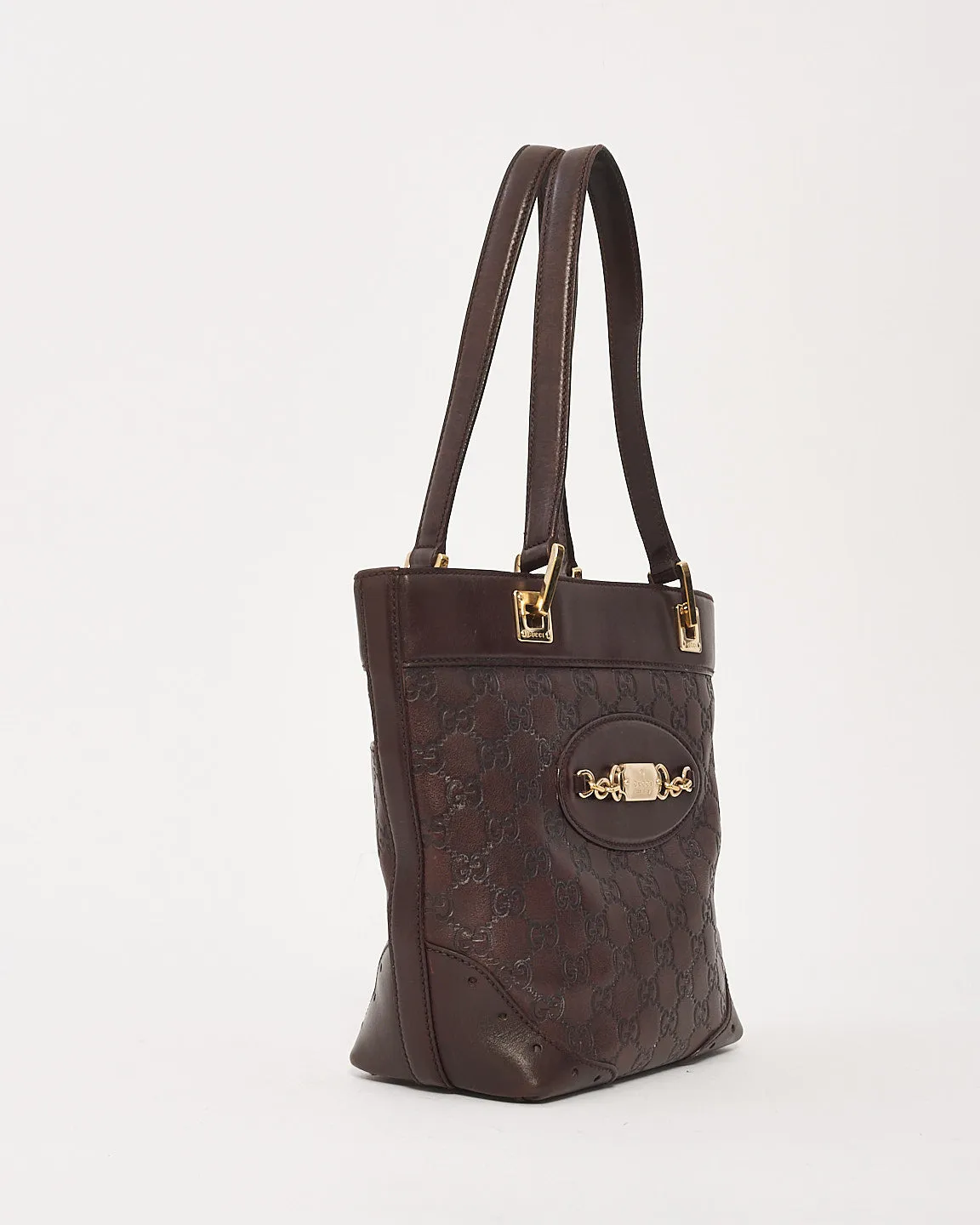 Gucci Brown Signature G Embossed Leather Small Punch Tote
