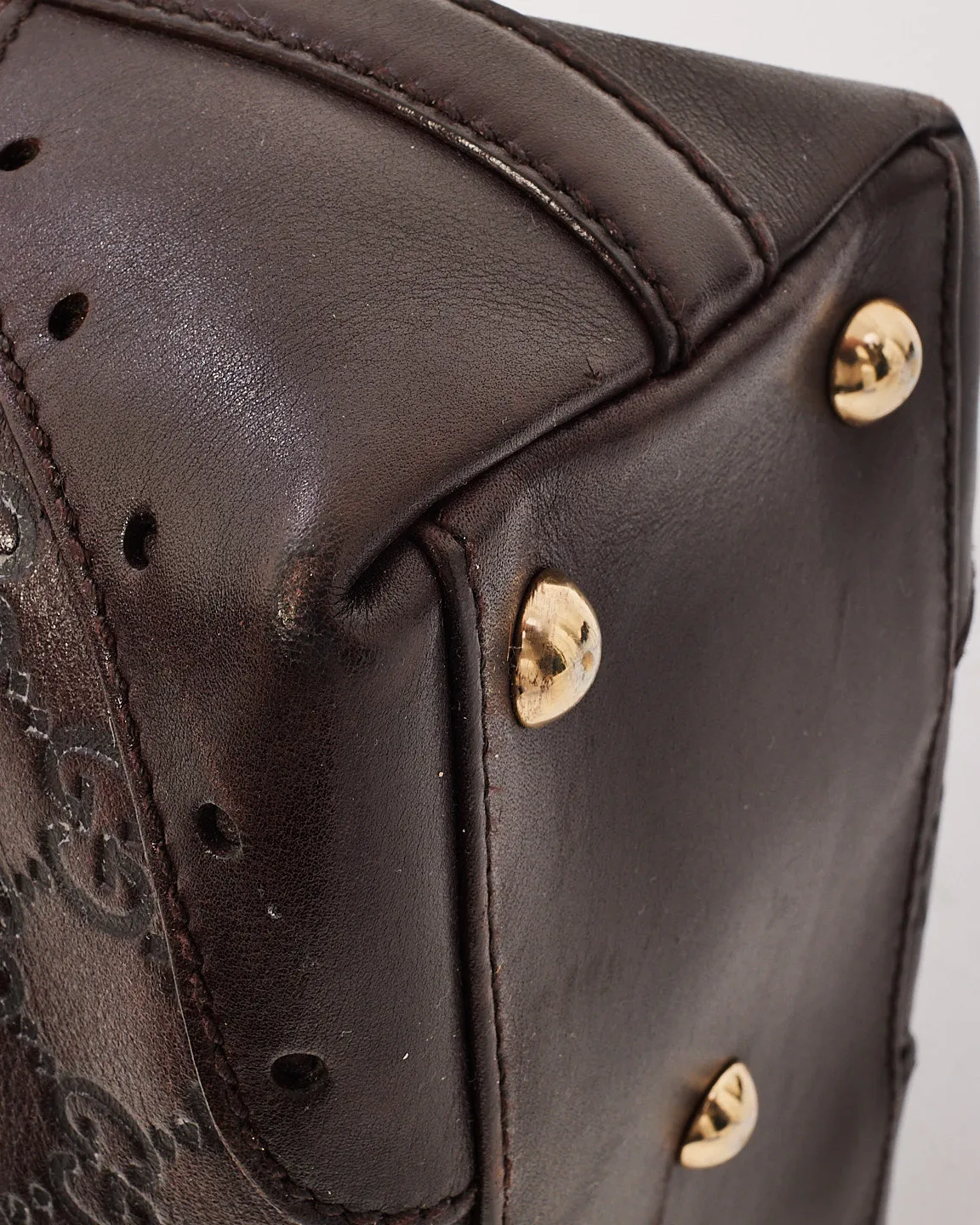 Gucci Brown Signature G Embossed Leather Small Punch Tote