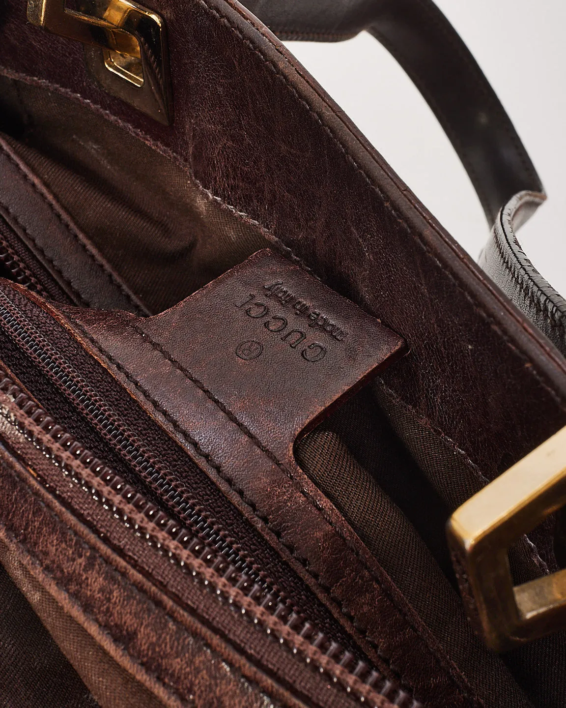 Gucci Brown Signature G Embossed Leather Small Punch Tote