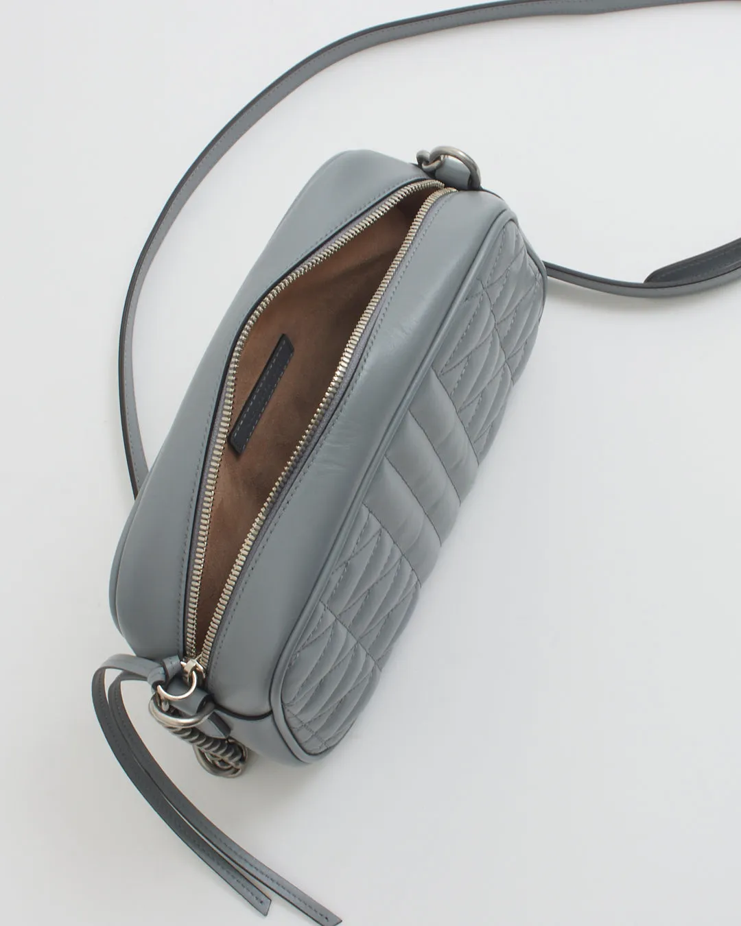 Gucci Grey Leather Marmont Matelasse Small Shoulder Bag