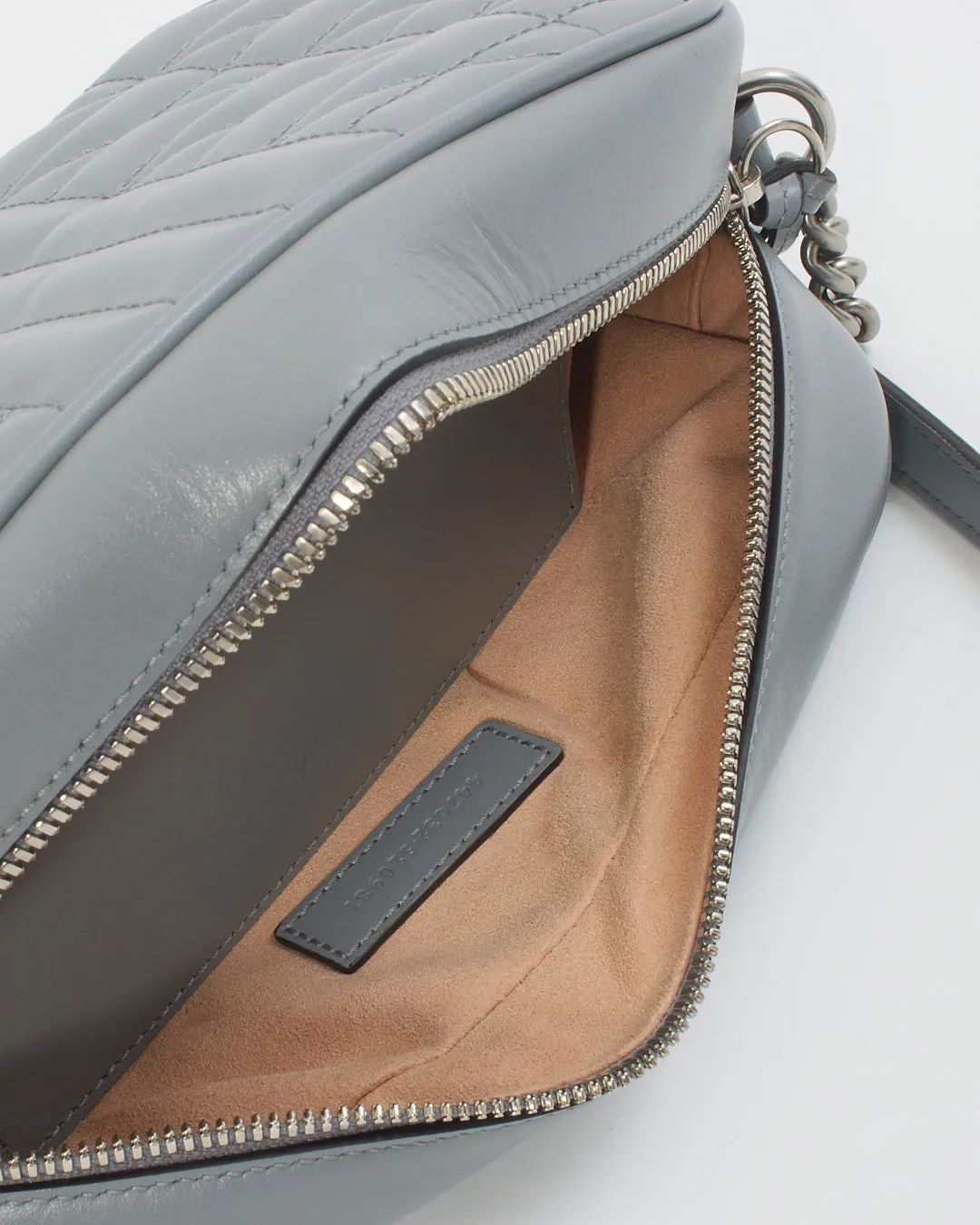 Gucci Grey Leather Marmont Matelasse Small Shoulder Bag