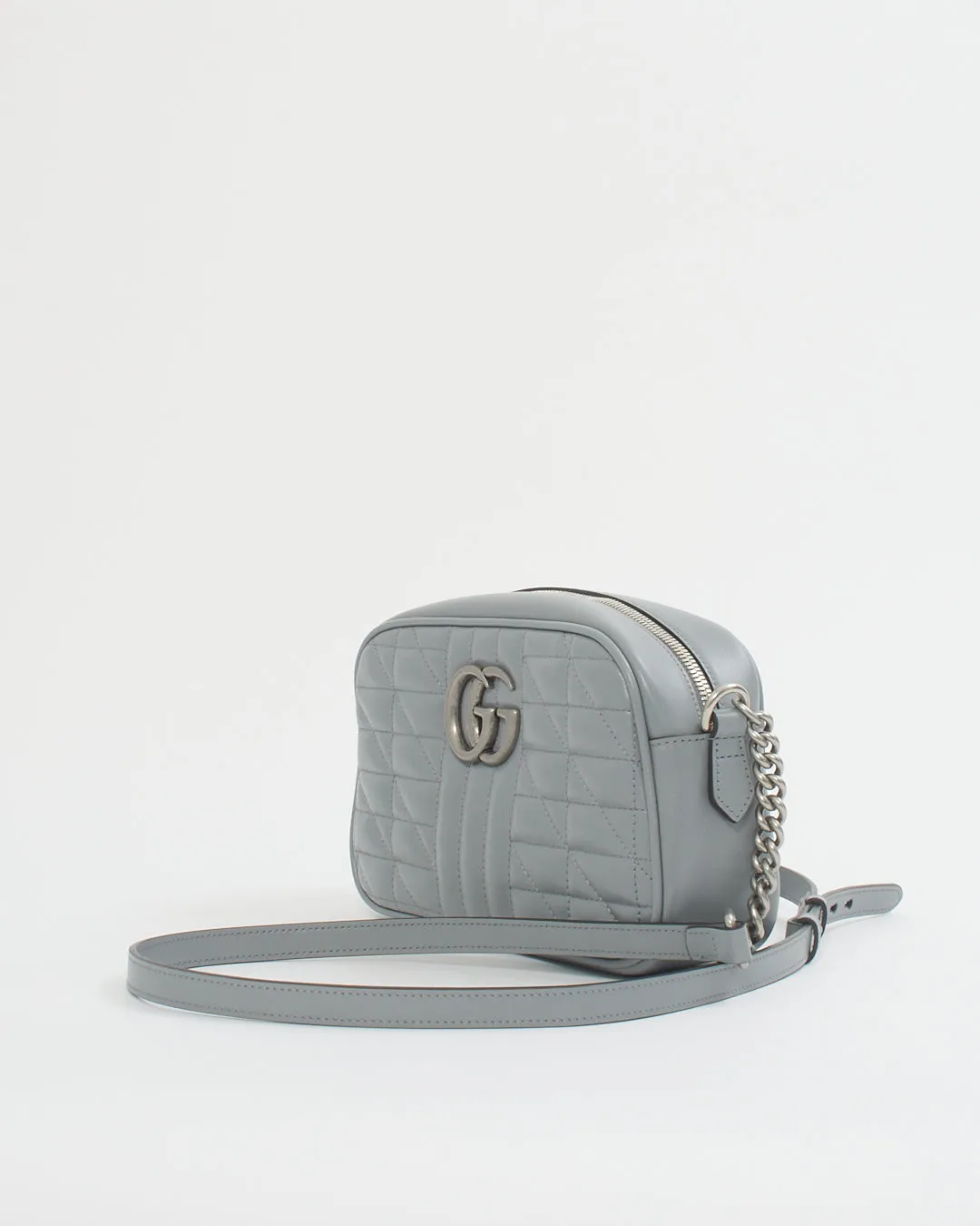 Gucci Grey Leather Marmont Matelasse Small Shoulder Bag