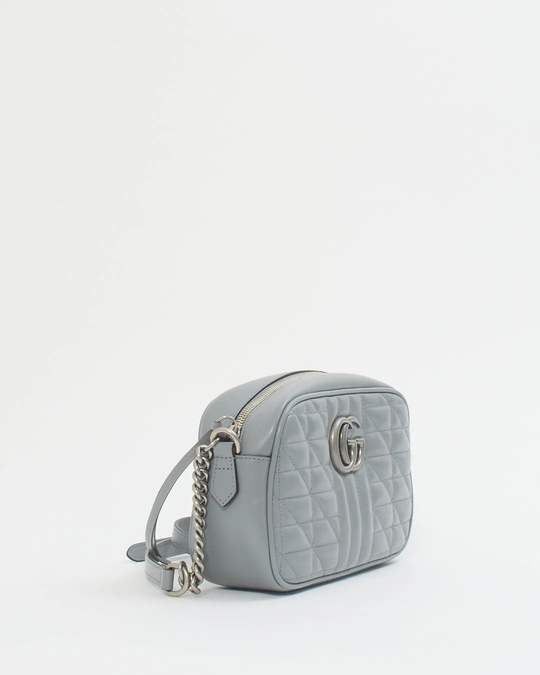 Gucci Grey Leather Marmont Matelasse Small Shoulder Bag