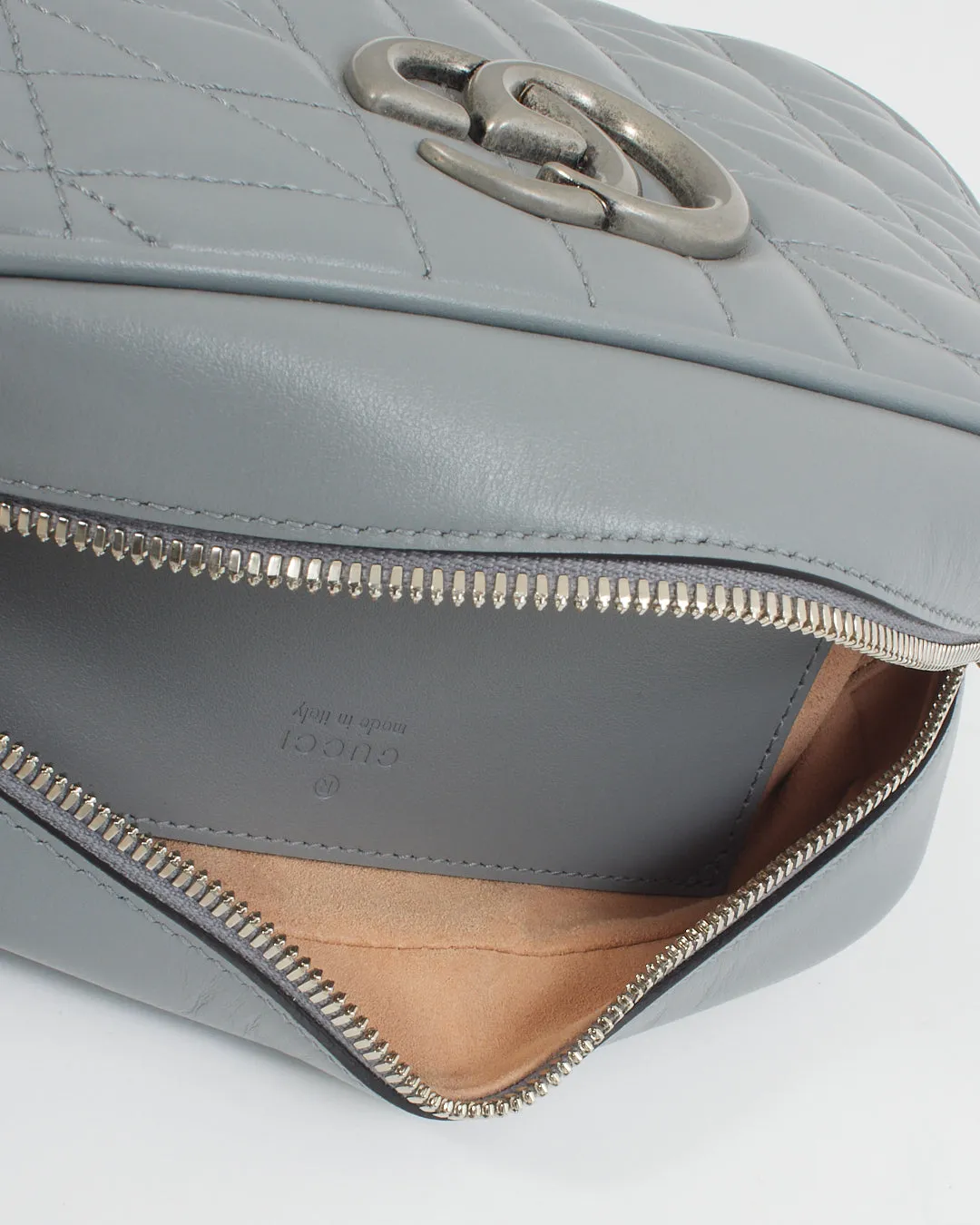Gucci Grey Leather Marmont Matelasse Small Shoulder Bag