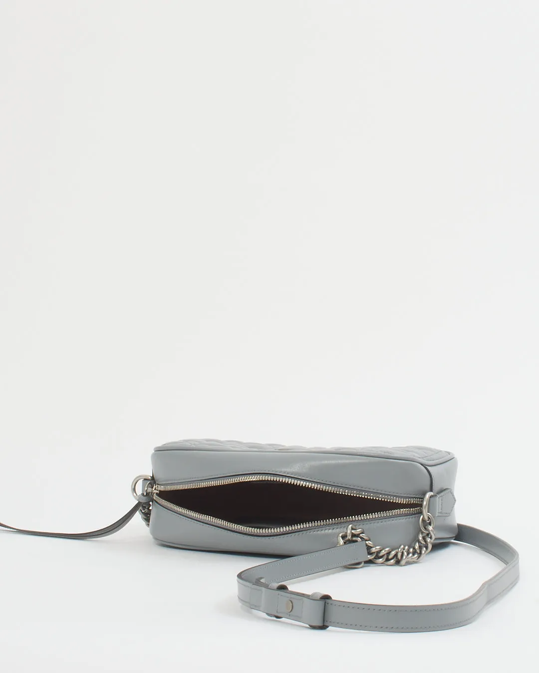 Gucci Grey Leather Marmont Matelasse Small Shoulder Bag