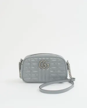 Gucci Grey Leather Marmont Matelasse Small Shoulder Bag