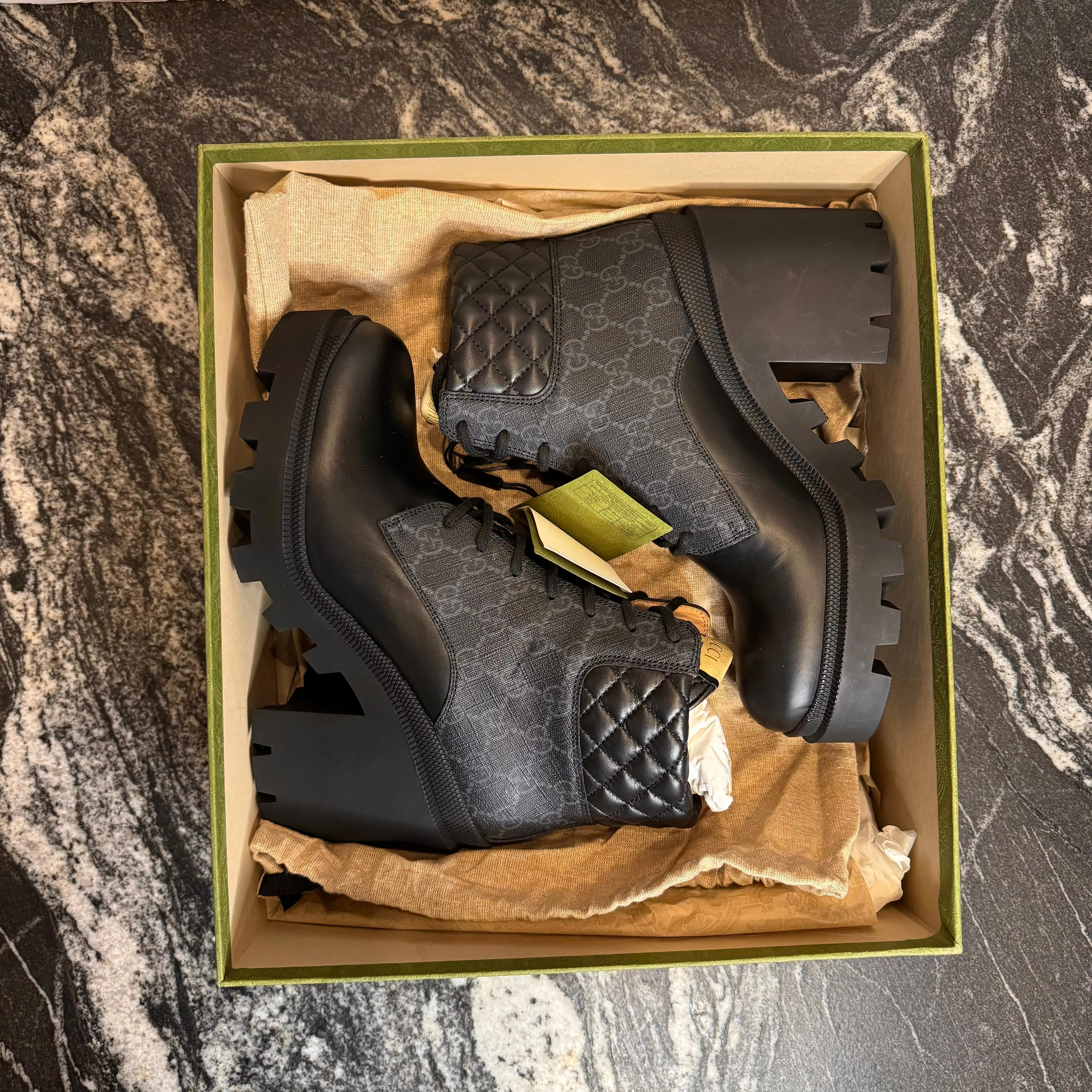 Gucci Quilted Monogram Combat Boots Size 39EU/8.5-9 Women’s New