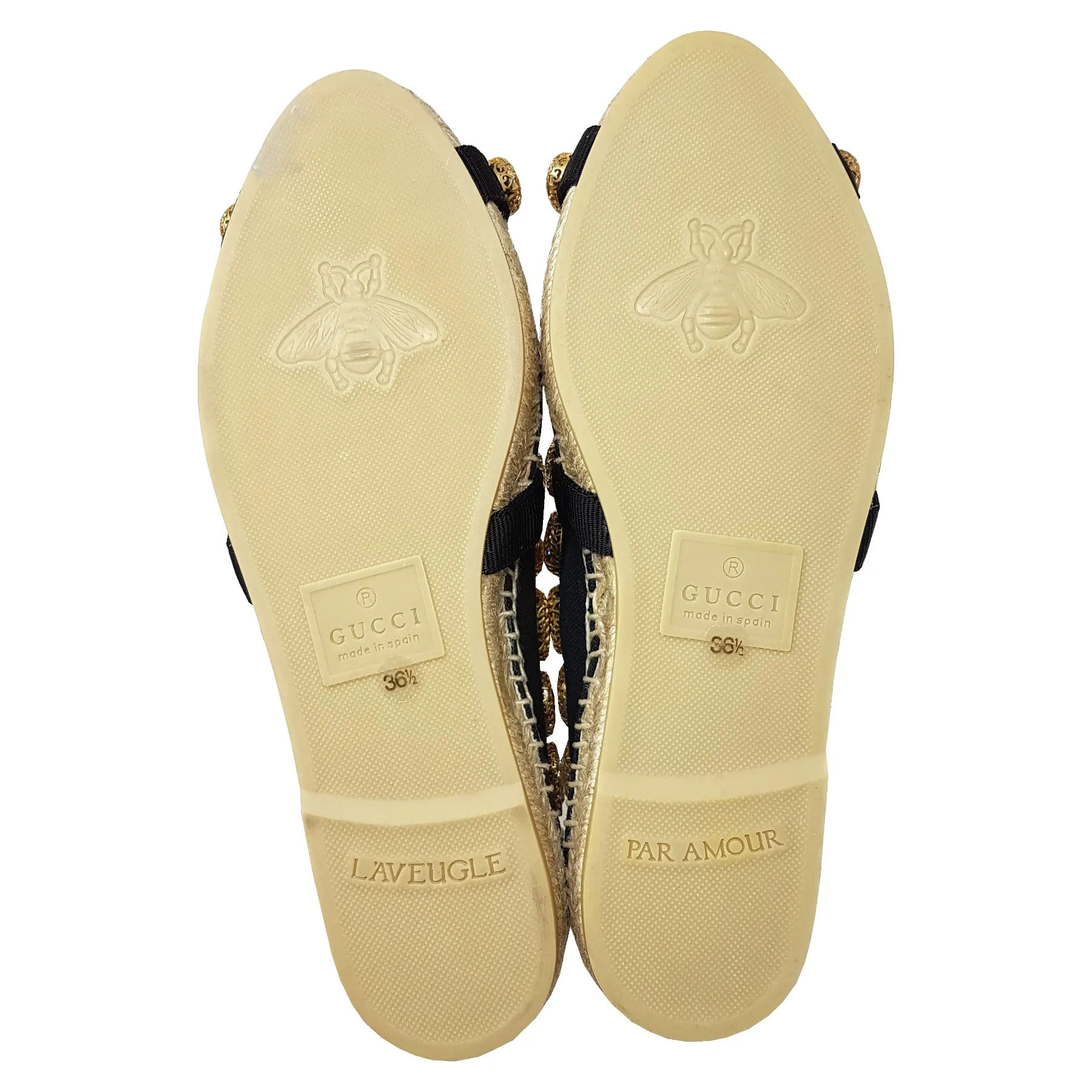 Gucci Shoes Black Fabric Crystal Embellished Round Toe Pepita Espadrille Flats Size EU 36.5