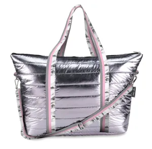 Gunmetal Tote with White Marble Straps