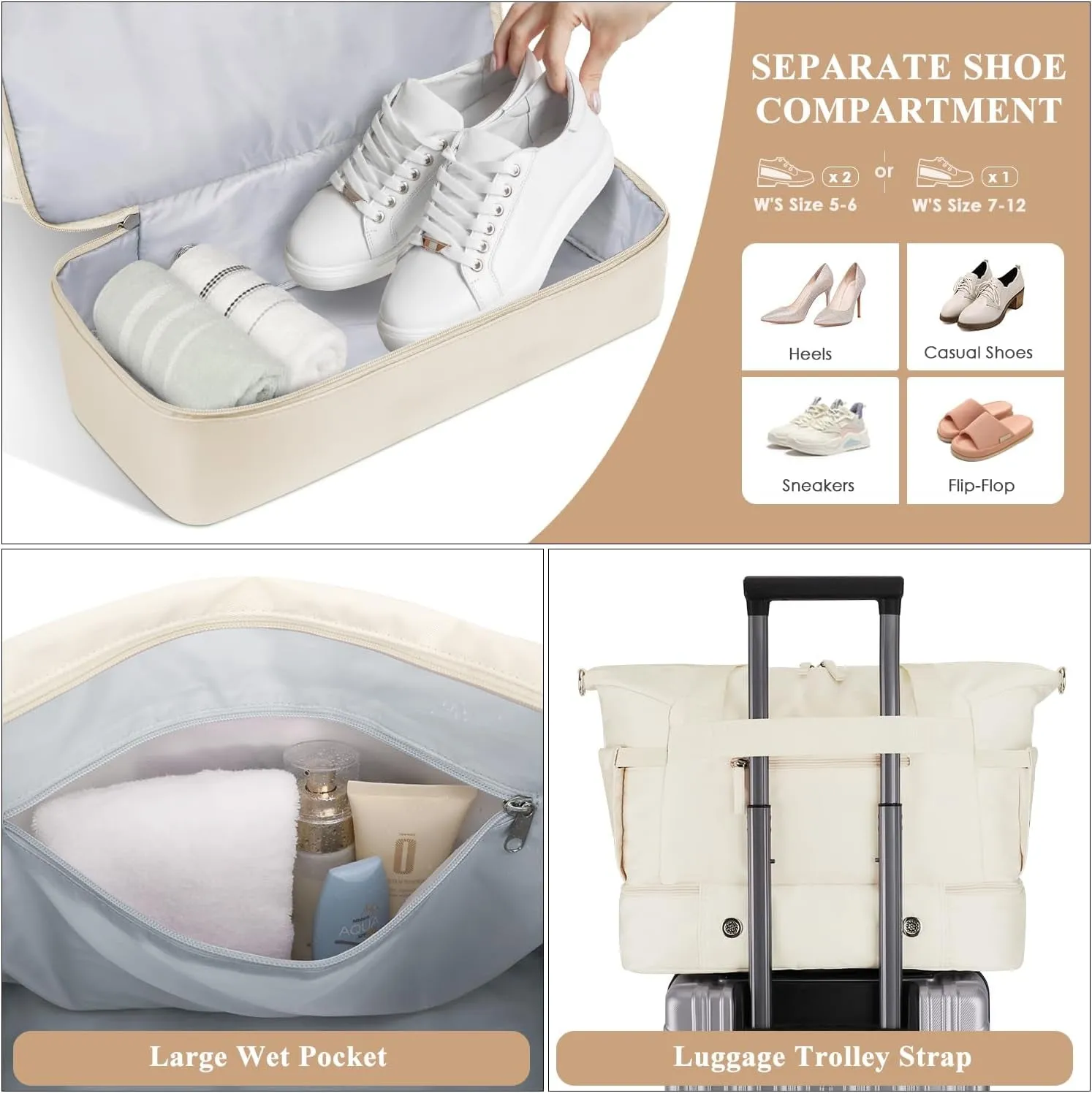 Gym Bag with Shoes Compartment and USB Charging Port, Weekend Travel Bag