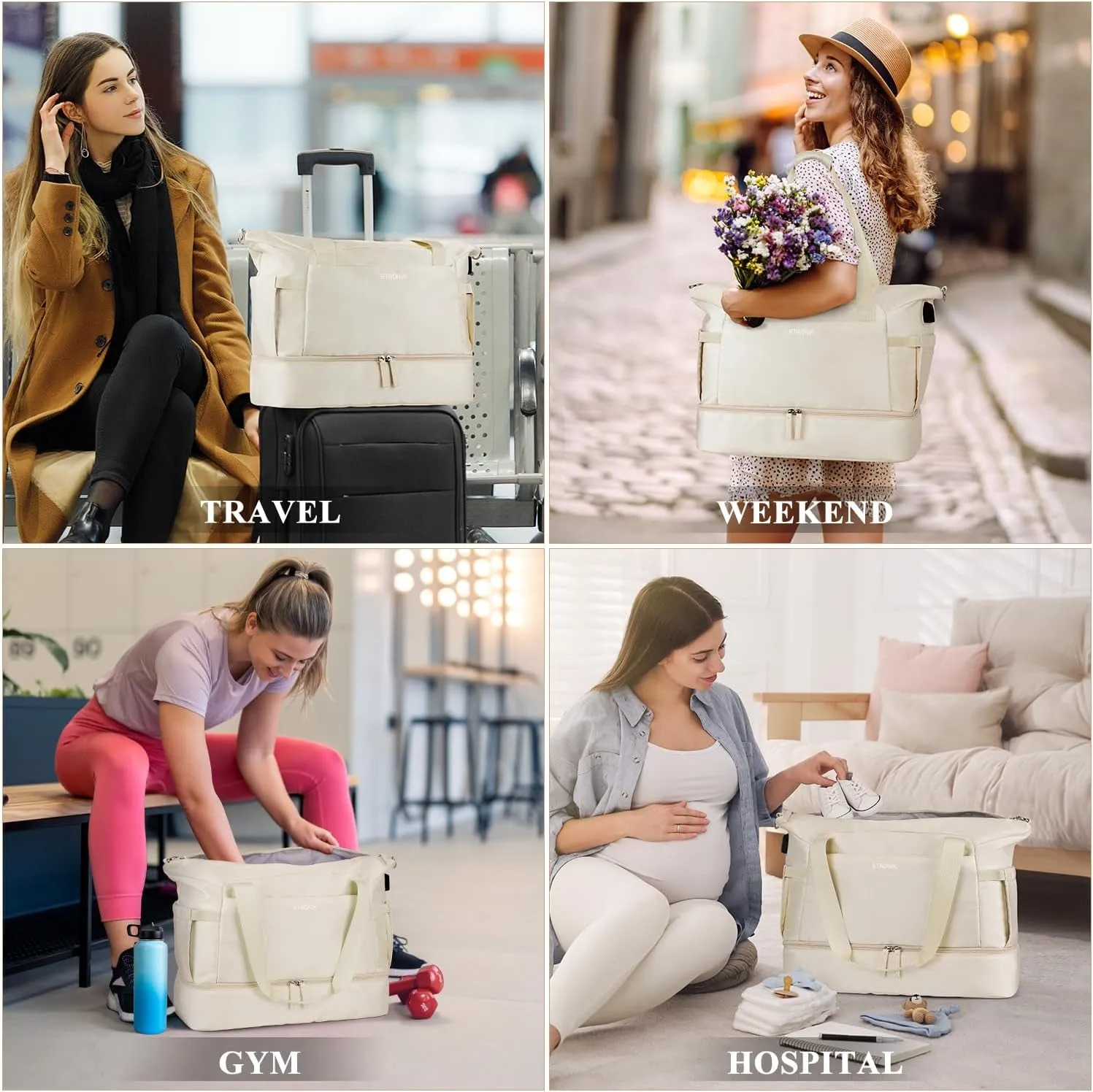 Gym Bag with Shoes Compartment and USB Charging Port, Weekend Travel Bag