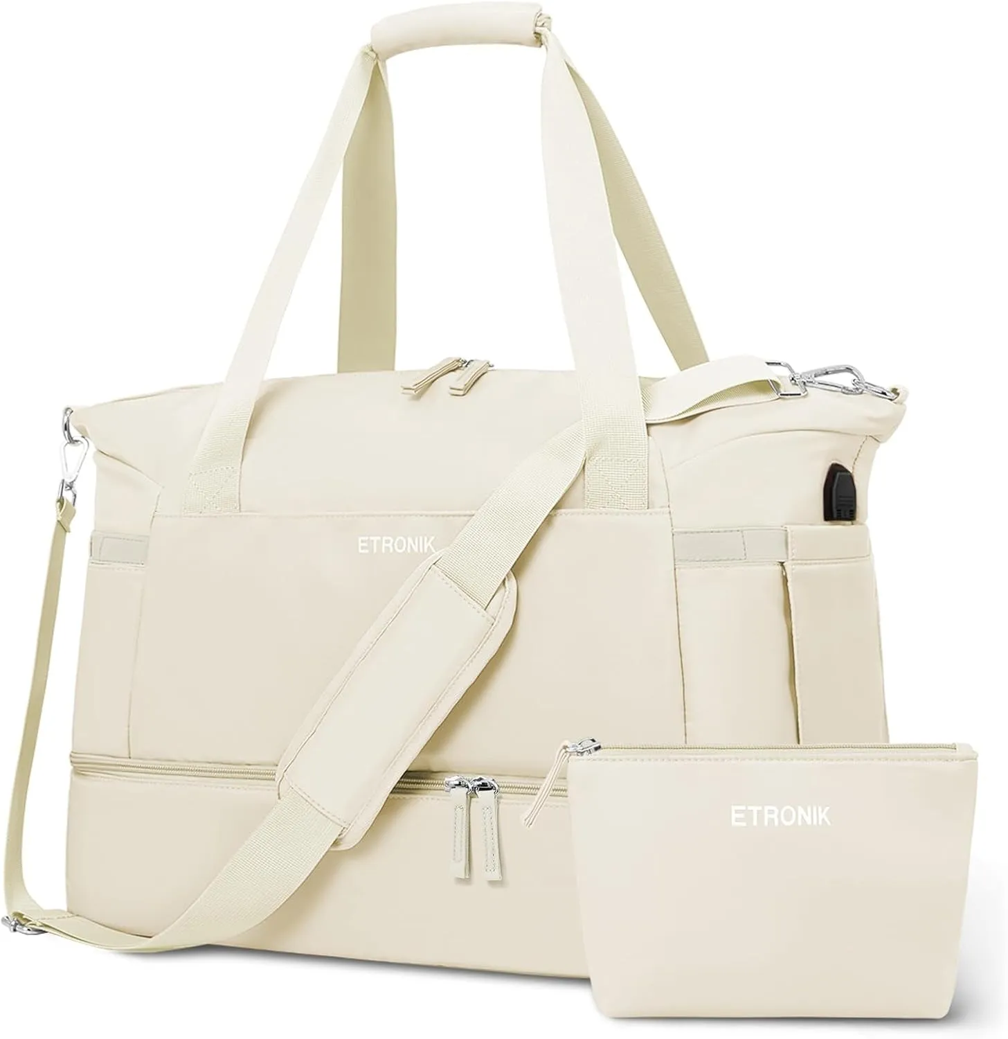 Gym Bag with Shoes Compartment and USB Charging Port, Weekend Travel Bag