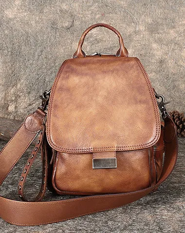 Handmade Convertible Leather Backpacks Bag Womens Best Leather Shoulder Purse School Rucksack