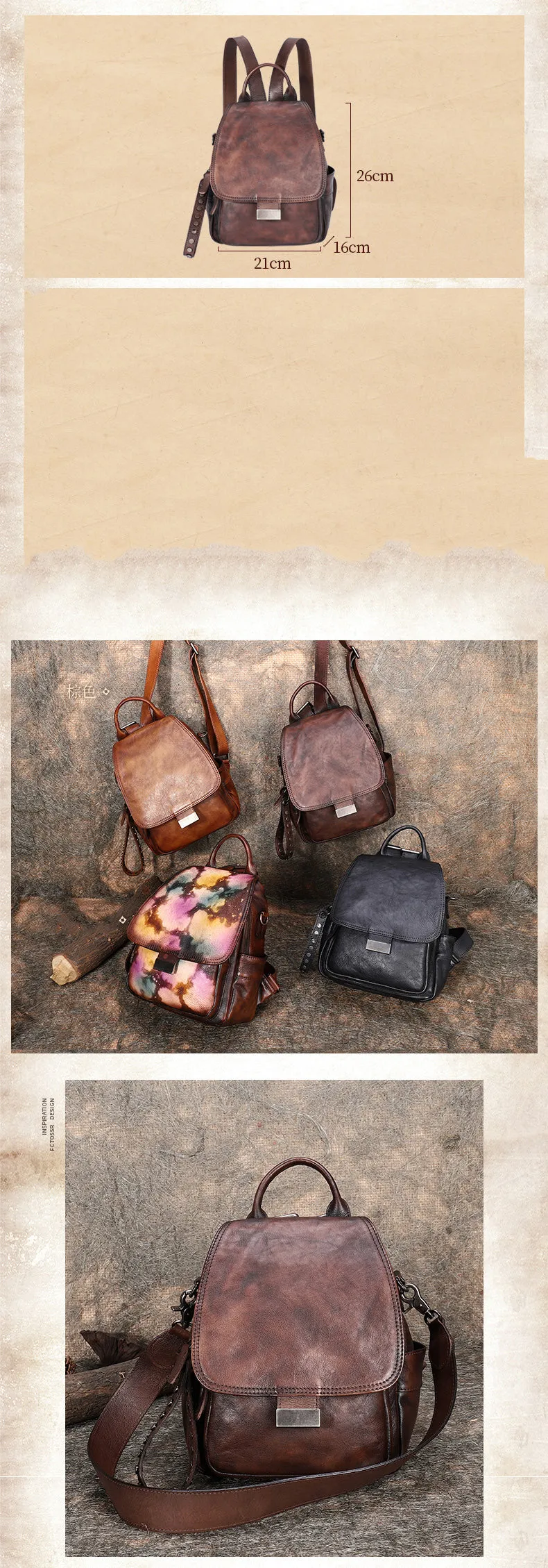 Handmade Convertible Leather Backpacks Bag Womens Best Leather Shoulder Purse School Rucksack
