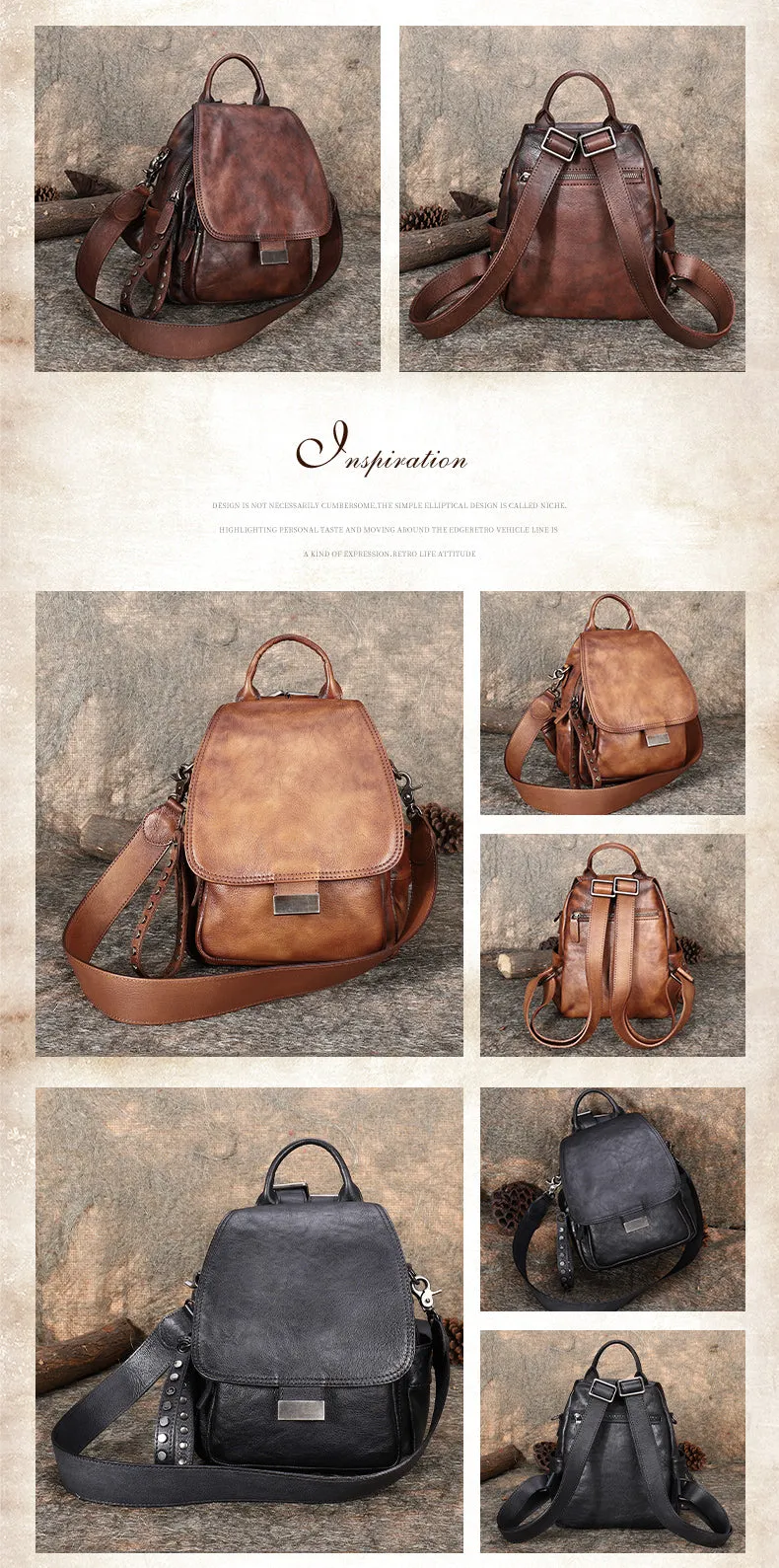 Handmade Convertible Leather Backpacks Bag Womens Best Leather Shoulder Purse School Rucksack