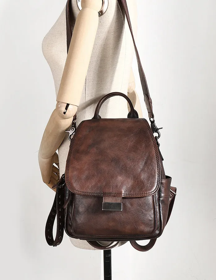 Handmade Convertible Leather Backpacks Bag Womens Best Leather Shoulder Purse School Rucksack