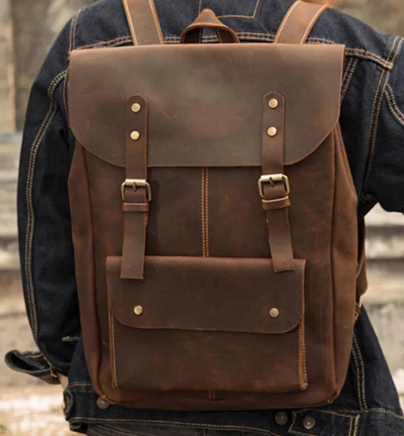 Handmade Leather Backpack Purse, Vintage Backpacks, School Backpacks