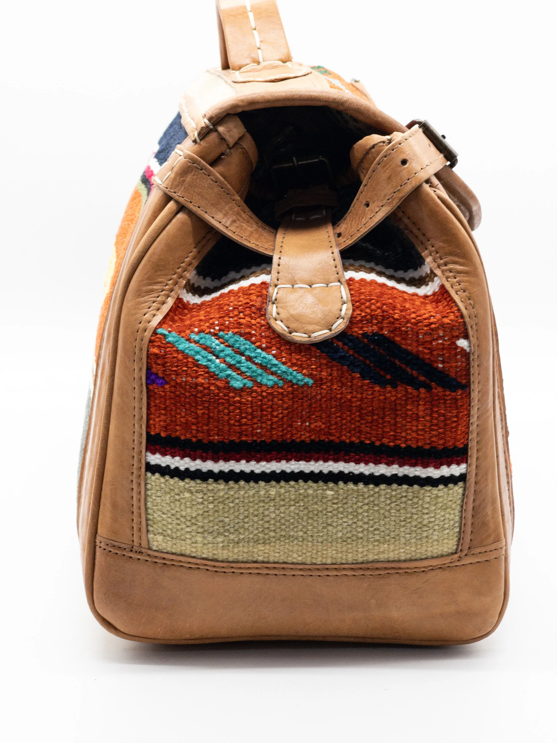 Handmade Moroccan Kilim Leather Weekender Bag - Vintage Bohemian Duffel