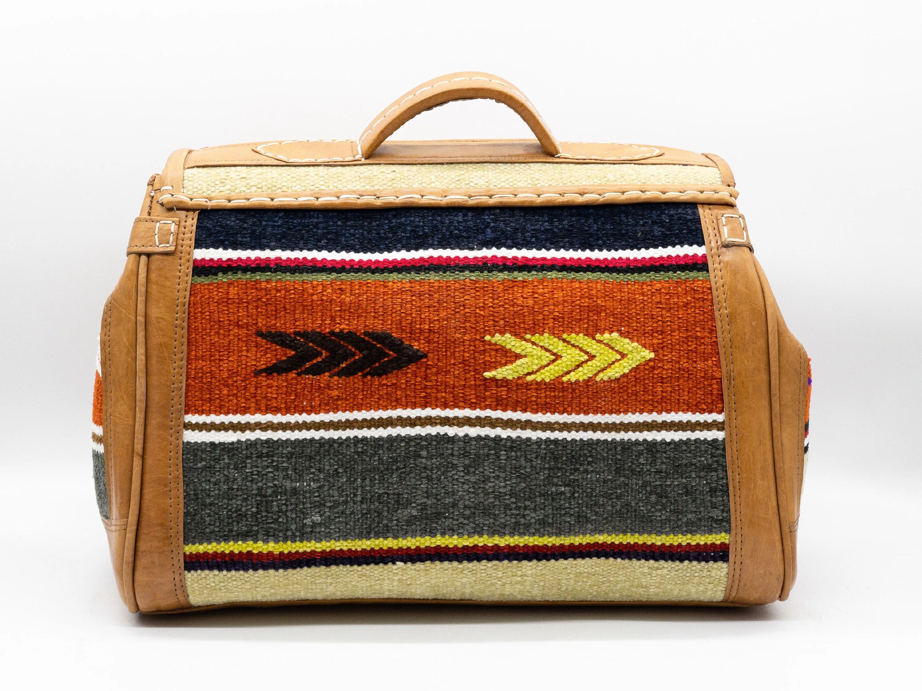 Handmade Moroccan Kilim Leather Weekender Bag - Vintage Bohemian Duffel