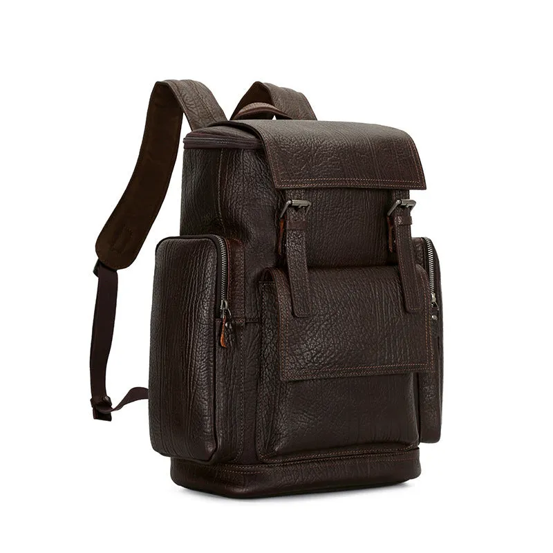 Handmade Vintage Top-Loader Zipper Full-Grain Leather Backpack