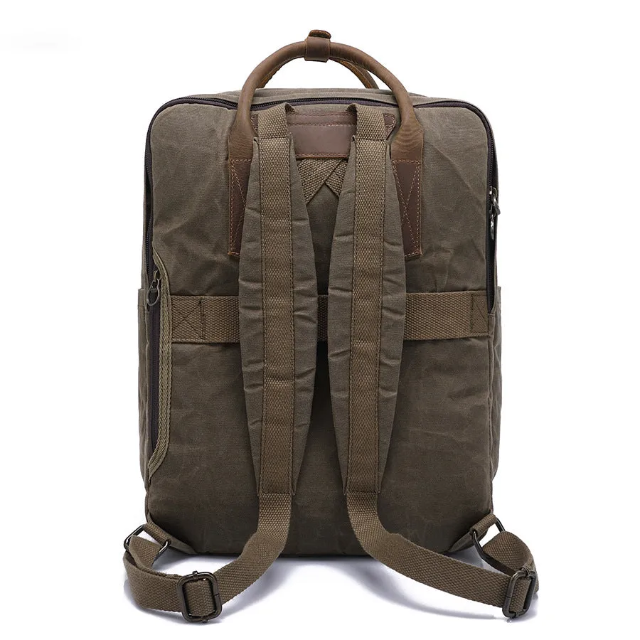 Handmade Vintage Waxed Canvas Leather Travel Backpack