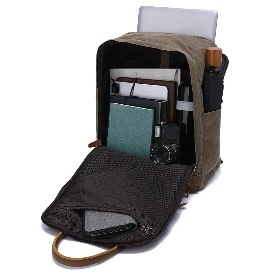 Handmade Vintage Waxed Canvas Leather Travel Backpack