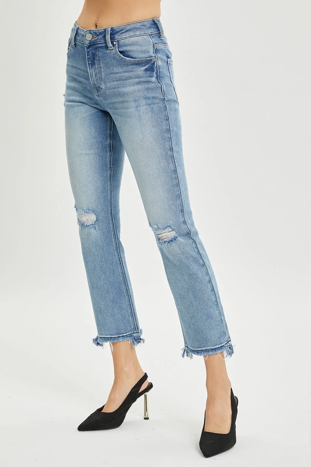 Hazel Blues® |  RISEN High Rise Distressed Cropped Straight Jeans