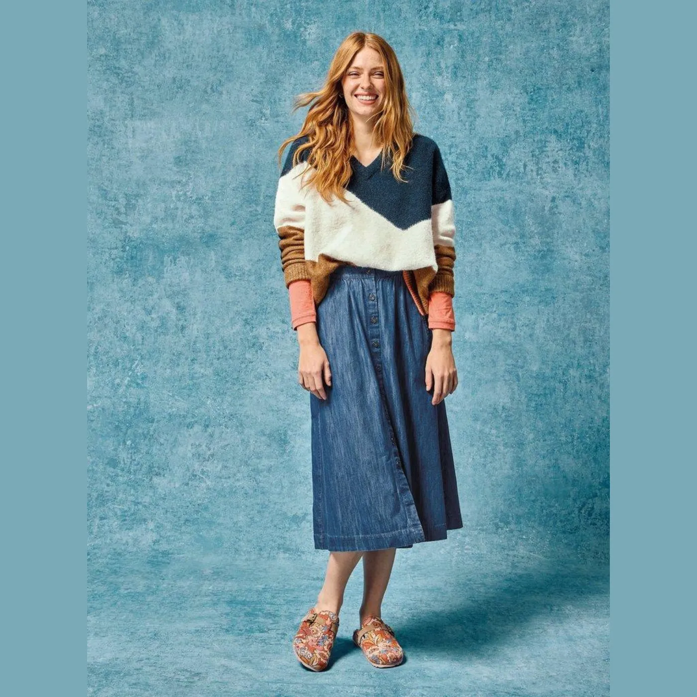 Heather Denim Midi Skirt