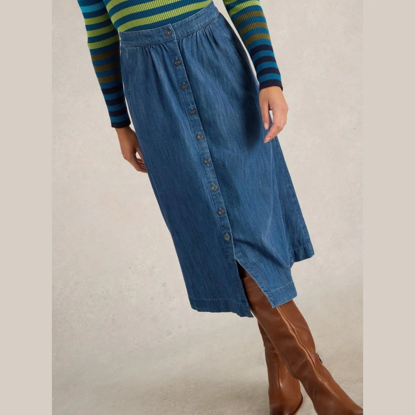 Heather Denim Midi Skirt